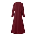 thumbnail image 5 of XZNGL Long Sleeve Dress Women Womens Fashion Long Sleeve Solid Color Cotton Linen Round Neck Pocket Dress Womens Long Sleeve Dress Long Sleeve Dress for Women Long Sleeve Long Dress for Women, 5 of 5