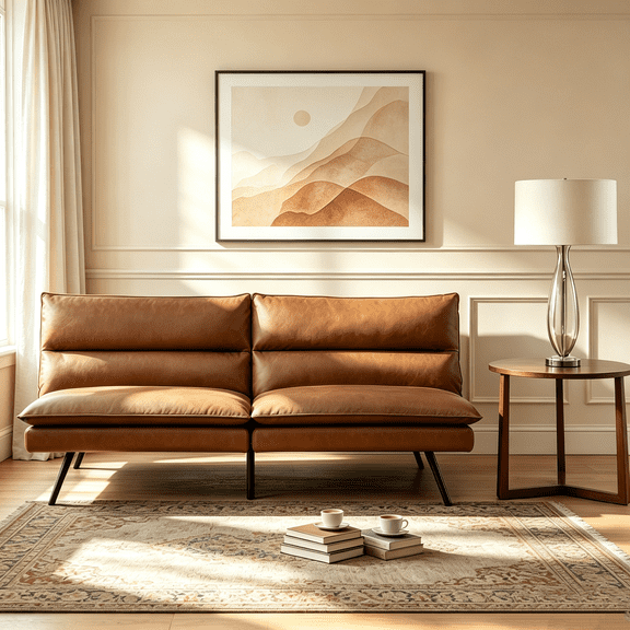 Mainstays Pillow Top Convertible Futon Sofa Bed, Twin Size, Camel Faux Leather