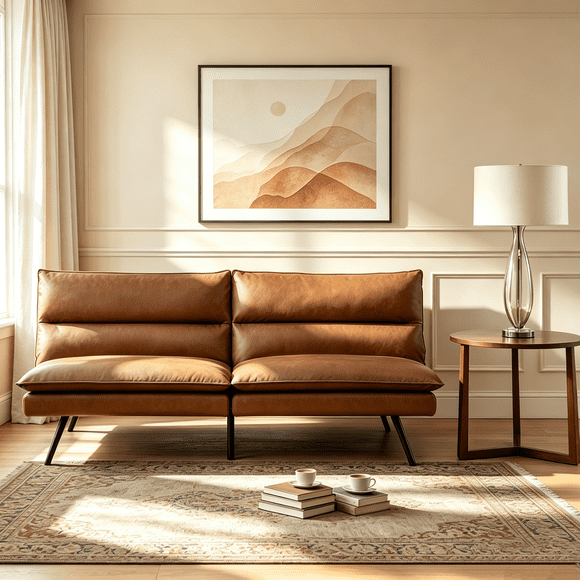 Mainstays Pillow Top Convertible Futon Sofa Bed, Twin Size, Camel Faux Leather