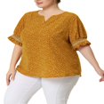 thumbnail image 4 of CHUANK Women‘s Plus Summer Pin Dots Ruffle Short Sleeve V Neck Blouses, 4 of 5