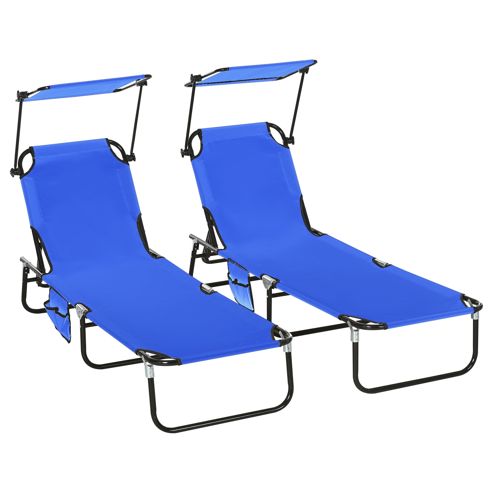Outsunny 2 Piece Folding Chaise Lounges with Adjustable Backrest, Blue