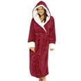 thumbnail image 1 of Fashnice Women Sleepwear Long Sleeve Sherpa Robes Solid Color Fuzzy Plush Bathrobe Warm Sleeping Fleece Robe Red 2XL, 1 of 5
