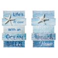 thumbnail image 1 of Panneau Mural en Bois 2 Pcs, Étoile de Mer Embossée, Citations de Plage, Blanc, Bleu, 1 of 5