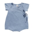 thumbnail image 1 of Baby Infant Girls Rompers Summer Flying Sleeves Solid Color Pajamas Jumpsuits Triangle Onesie Outfits Blue Infant Boy Clothes 12-18M, 1 of 6
