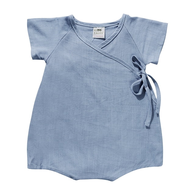 Baby Infant Girls Rompers Summer Flying Sleeves Solid Color Pajamas Jumpsuits Triangle Onesie Outfits Blue Infant Boy Clothes 12-18M