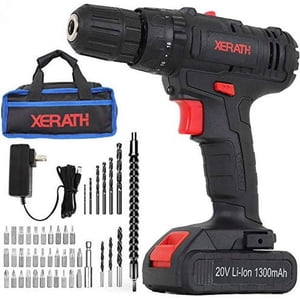 Kit de pilote sans fil, 20V Max Ensemble de perceuses à marteau d'impact avec batterie lithium-ion, chargeur rapide, 21+1+1 330 Torque en lb, vitesse variable & Intégré LED pour les murs de forage, briques, bois, métal