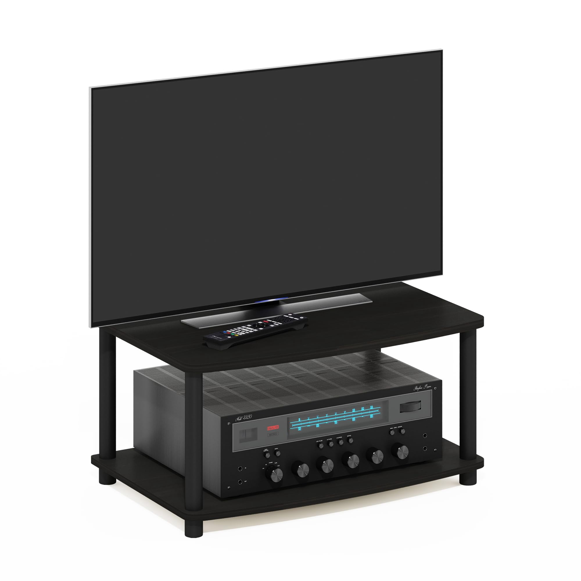 Pemberly Row Wood Elevated TV Stand for TV up to 25" - Espresso/Black