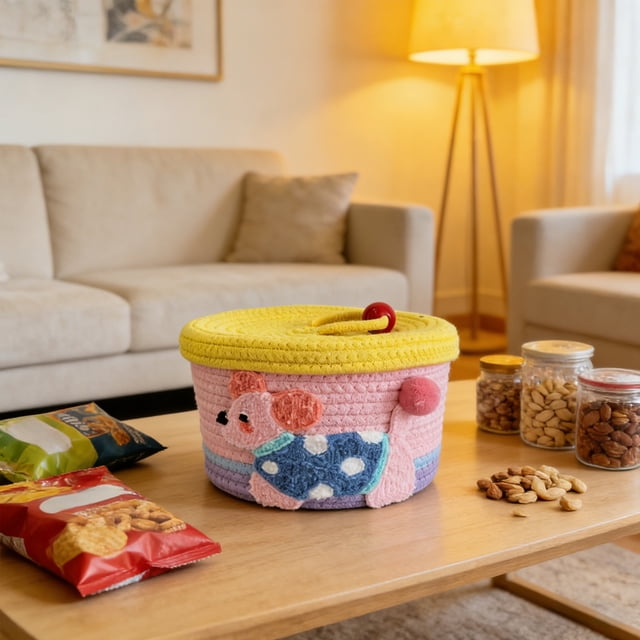 FcBaudy Cute Storage Basket With Rope Cover Hand Woven Basket And Souvenir Snack Toy Storage Box Cotton storage basket