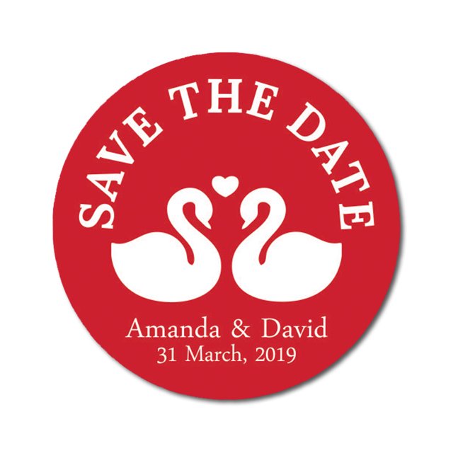 Darling Souvenir Round 45 Pcs Loving Swans Save The Date Stickers Personalized Bride Groom Names And Date Envelope Seals - Red