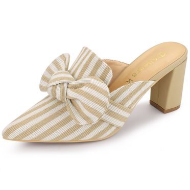 BLISSFUL STEP Mules à Talon Bloc à Rayures avec Nœud pour Femmes