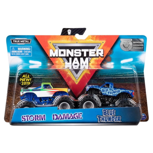 Monster Jam, Official Blue Thunder vs. Storm Damage Die-Cast Monster Trucks, 1:64 Scale, 2 Pack