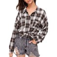 thumbnail image 2 of Women Plaid Flannel Shirt Jacket Button Down Lapel Long Sleeve Shirts Blouse Shacket Cardigan Coats Fall Spring Clothes, 2 of 7