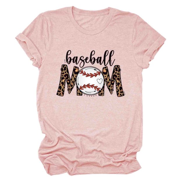 T-shirt Décontracté pour Femmes à Manches Courtes Uni avec Imprimé de Baseball, Col Rond, Hauts Imprimés