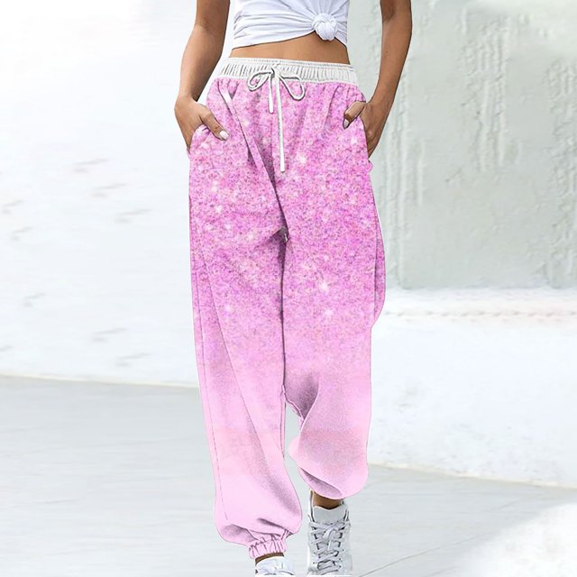 Pants for Women, Women Fashion Color Blocked Printed Drawstring Pants