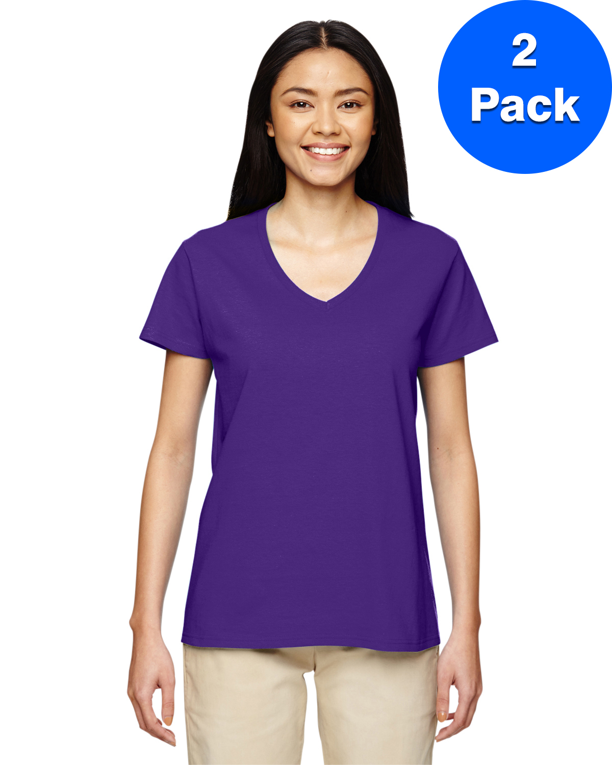 Gildan T-Shirt Col en V en Coton Épais pour Femmes - G500VL (Lot de 2)