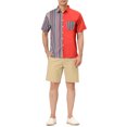 thumbnail image 2 of INSPIRE CHIC Men's Shirts Short Sleeve Summer Cotton Patchwork Button Down Shirts 2XL Red Purple, 2 of 6