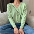 thumbnail image 3 of Cardigan en Tricot pour Femmes à Manches Longues, Boutonné, Col en V, Veste Mince (Blanc), 3 of 8