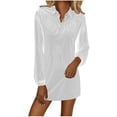 thumbnail image 2 of pstuiky Casual Summer Dresses for Women, Women's Long Sleeve V-Neck Dress Solid Tunic Dress for Casual Wear Basic Shift Dress for Office & Daily Outings Stretchy Knit Midi Dress for Women, 2 of 8