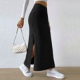thumbnail image 3 of Women's High Waist Stretchy Rib Knit Split Slit Hem Midi Pencil Skirt, 3 of 6