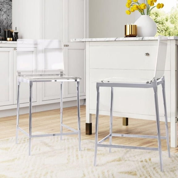 Sashi Silver Stool, Acrylic seat with metal legs and footrest for Kitchen, Restaurant, Island Stool