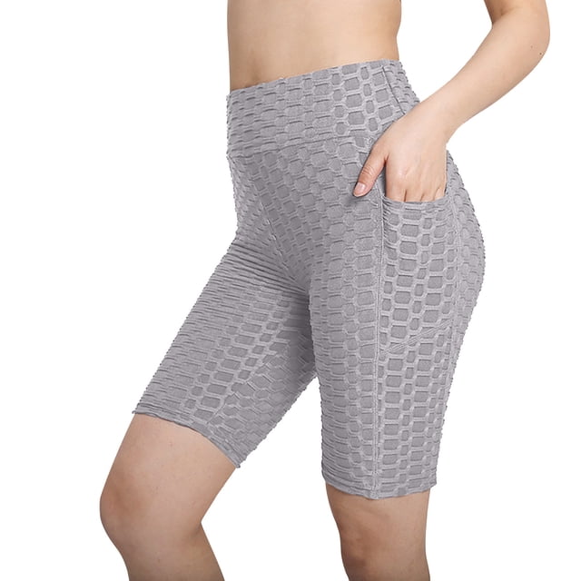 KIHOUT Women's High Waist Workout Shorts Butt Lifting Tummy Control Ruched Booty Running Yoga Shorts with Pockets
