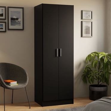 Madesa Wardrobe Storage Cabinet Armoire Closet with 2 Doors and 4 Utility Shelves 23 Inch Wooden Organization Unit for Bedroom - Black