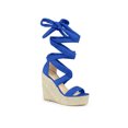 thumbnail image 1 of BLISSFUL STEP Sandales pour Femmes en Faux Suède à Plateforme Compensée à Lacets à Bout Ouvert Bleu Royal 9, 1 of 7