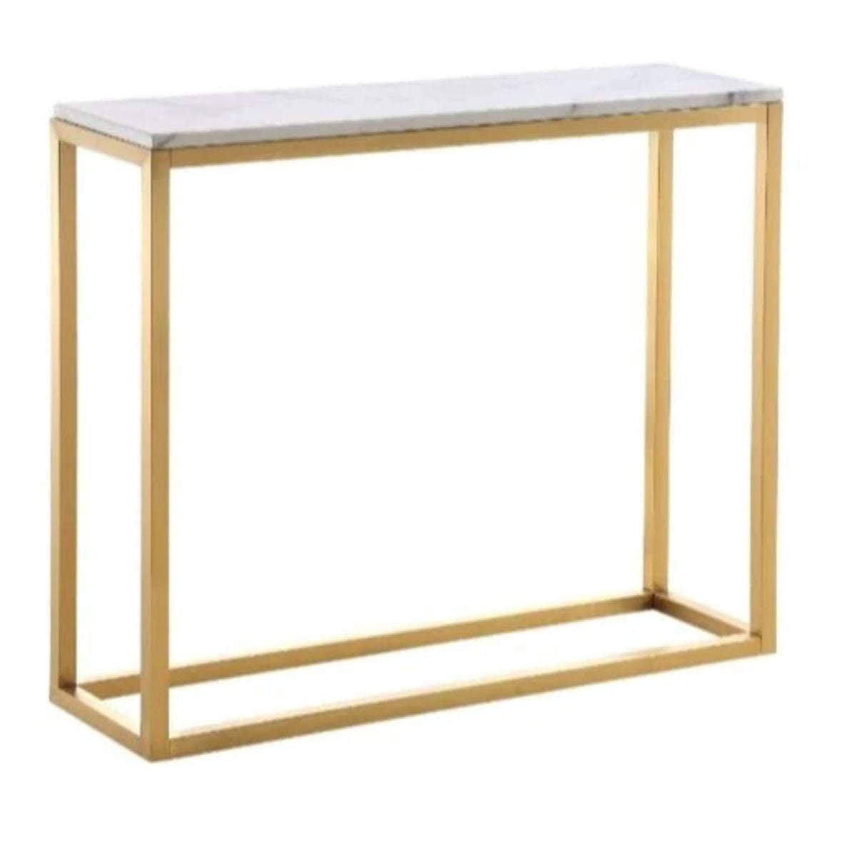 Table Loxhill avec plateau en faux marbre et base en acier inoxydable