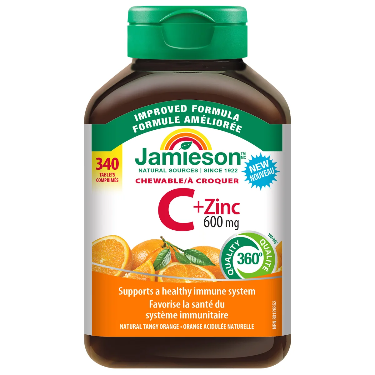 Jamieson Chewable Vitamin C + Zinc, 600 mg, 340 Tablets