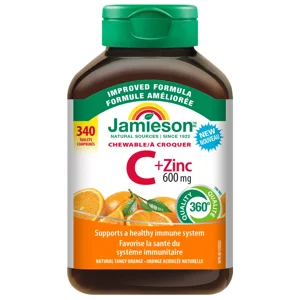Jamieson Chewable Vitamin C + Zinc, 600 mg, 340 Tablets