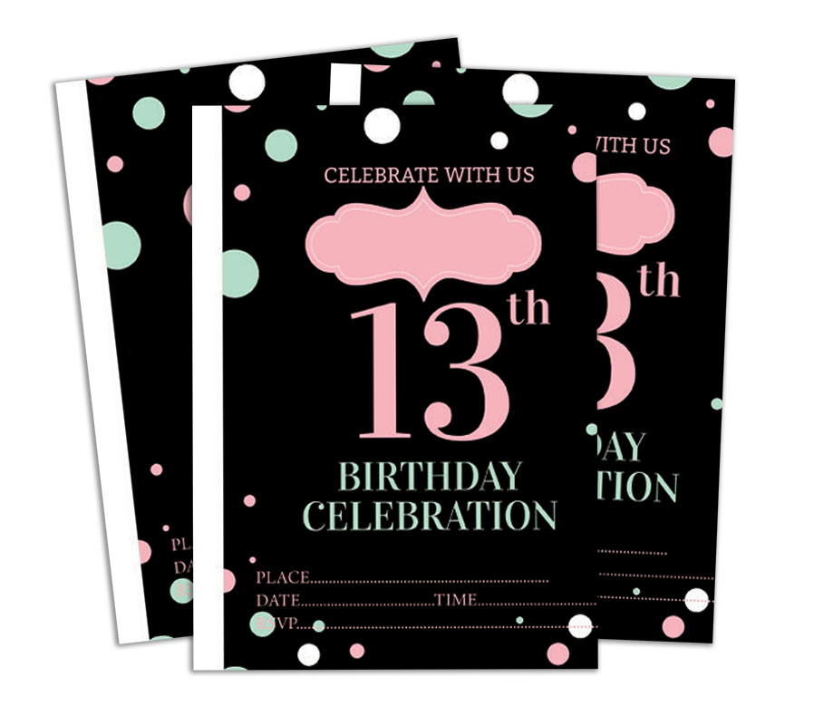 Darling Souvenir Black Birthday Invitation Card Printable Fill or Write In Blank Invites Party Supplies Pack Of 28 5 x 7 Inches