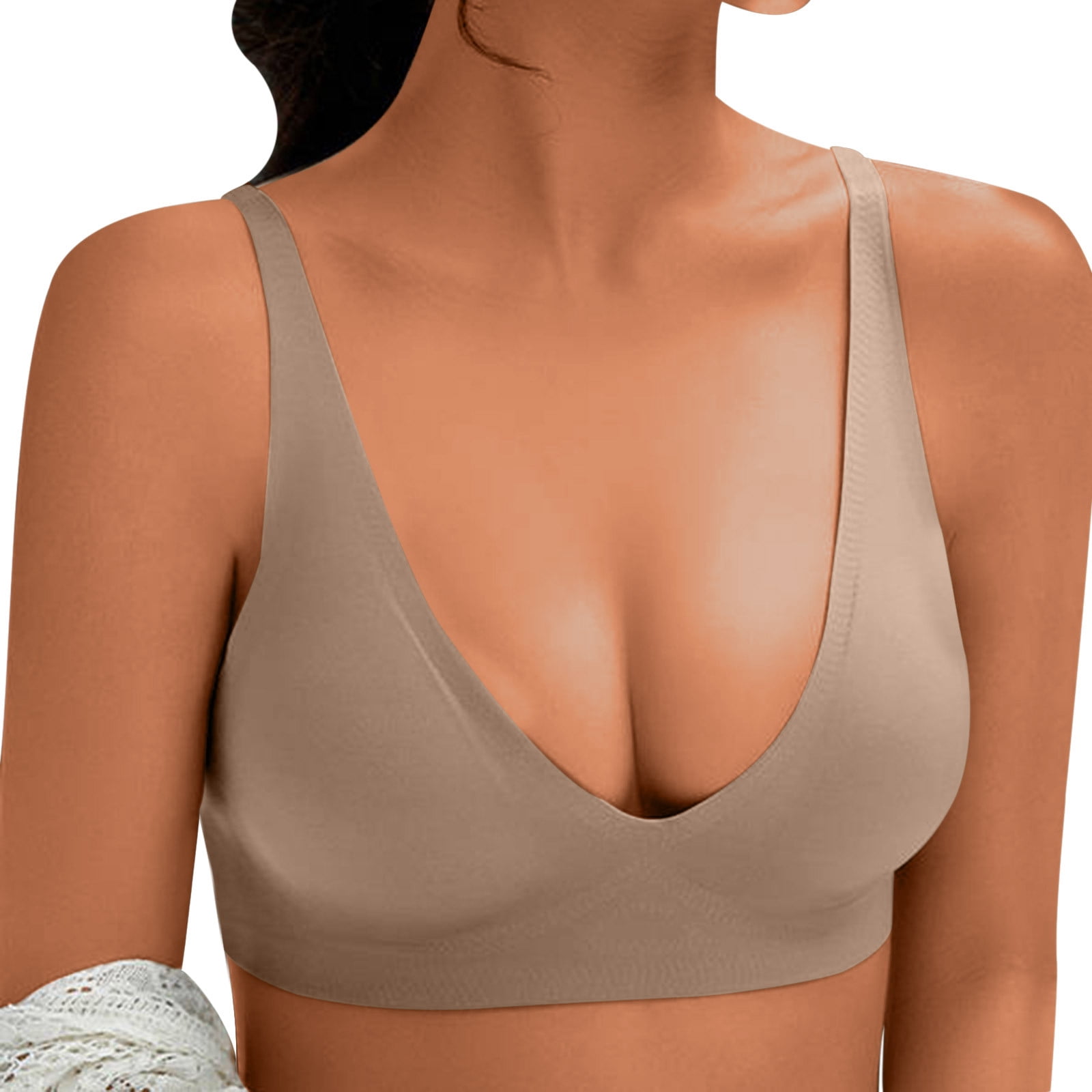 Timegard Womens Bras Adjustable Strap Wireless Deep V Neck Smoothing Full Support Comfort Everyday Bra