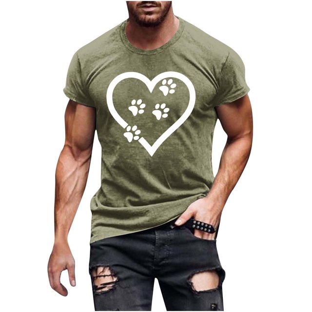 FAIWAD Men Summer Tops Short Sleeve Round Neck Printed T-Shirts Slim Stretch Workout Tops