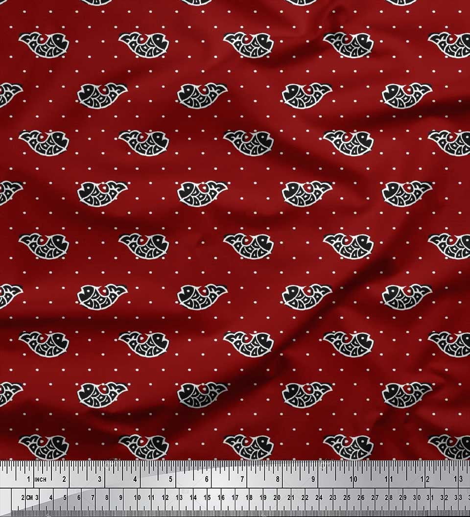 Soimoi Cotton Jersey Fabric Fish Block Print Fabric by The Yard 58 Inch Wide