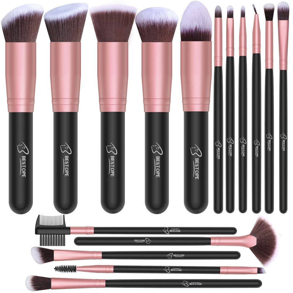 Makeup Brushes 16 PCs Makeup Brush Set Premium Synthetic Foundation Brush Blending Face Powder Blush Concealers Eye Shadows Make Up Brushes Kit (Rose Golden)