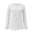 thumbnail image 4 of Jsaierl 2024 Automne Chemises en Dentelle pour Femmes Manches Longues Blouses Unies Confortables Col Rond Chandail Décontracté Mode Hauts pour Dames, 4 of 5