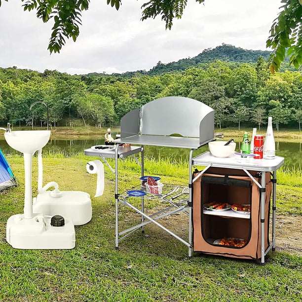 Gymax Outdoor Kitchen Foldable Grilling Stand Portable Camping