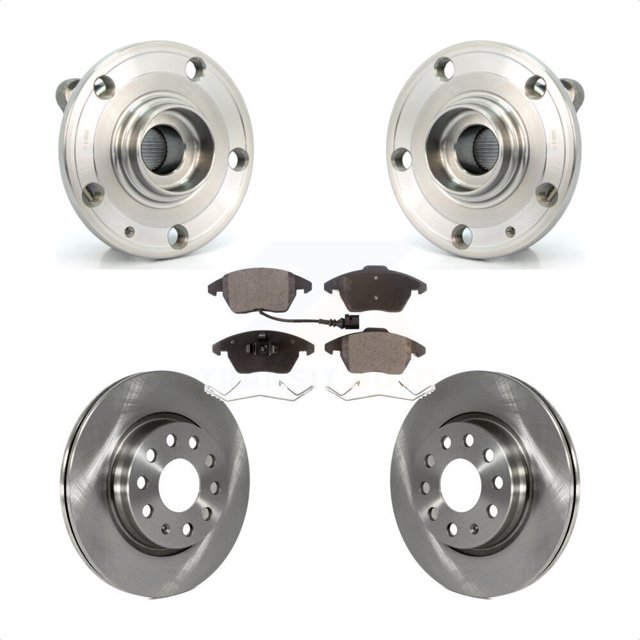 Transit Auto Front Hub Bearing Assembly Disc Brake Rotors and Ceramic Pads Kit for Car Volkswagen GTI Audi A3 Quattro with 280mm Diameter Rotor KBB-100558