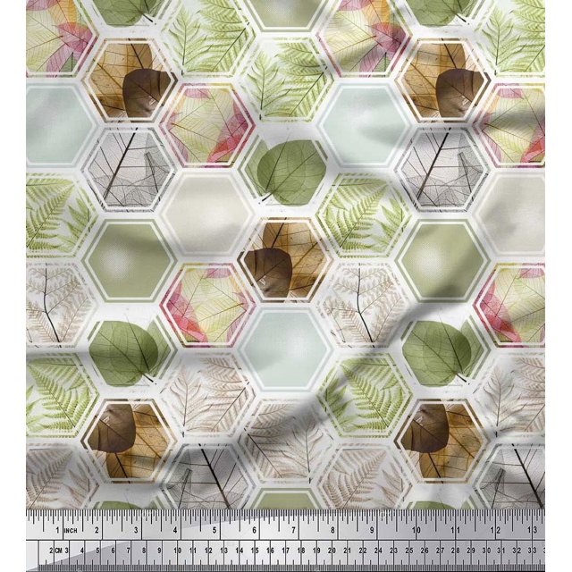 Soimoi Poly Georgette Fabric Geometric & Leaves Patchwork Decor Fabric Printed Yard 52 Inch Wide
