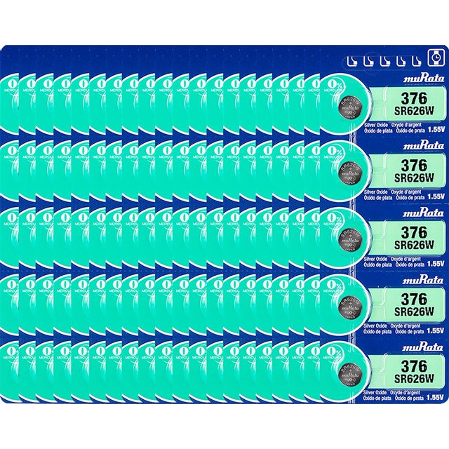 Murata 376 SR626W Battery 1.55V Silver Oxide Watch Button Cell (100 Batteries)