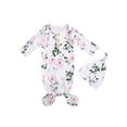 thumbnail image 1 of Xingqing 2PCS Newborn Infant Baby O-Neck Floral Cartoon Print Sleeping Pocket Round Hat, 1 of 8