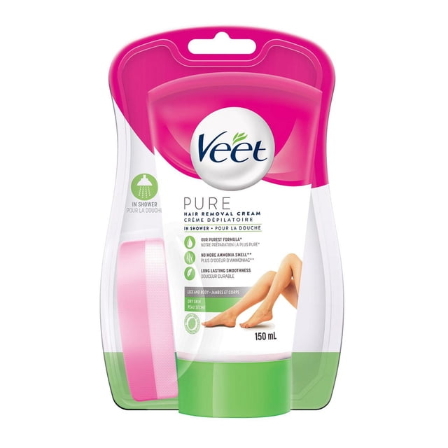 Veet PURE In-Shower Legs & Body Hair Removal Cream for Dry Skin, 150 mL