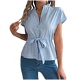 thumbnail image 1 of Yuyuzo Blouses for Women Dressy Casaul Cap Sleeve Button down Work Shirts Drawstring Waisted Ruffle Hem Business Office Top, 1 of 7