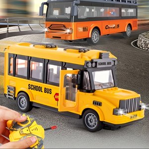 LNGOOR RC Bus Remote Control Car Vehicles With Opening Doors City Bus  Remote Control Car With LED Lights School Bus Toy For Children Kids