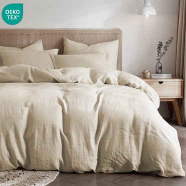 JOLUSERE 100% Organic Cotton Duvet Cover Full Size, 2 Pieces Double Layer Cotton Gauze Bed Set Duvet Cover,Light Khaki