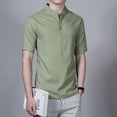 thumbnail image 4 of Besolor Summer Shirts for Men Stand Collar Buttton Short Sleeve Tops Casual Solid Color Plus Size Blouse Tees, 4 of 6