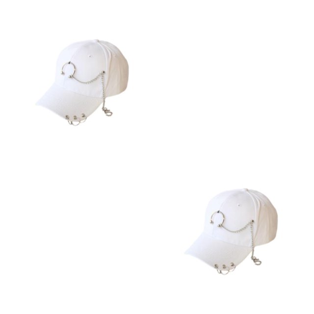 Transemion Classic Baseball Cap With Ring Decoration For Elegant Touch Ring Baseball Cotton Hat Match Style Quick-drying Beach Ring White 2Set