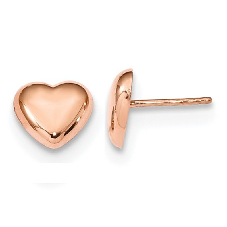 Boucles d'Oreilles Cœur Poli en Or Rose 14K