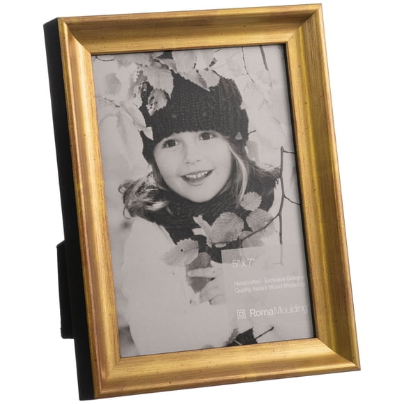 Roma Moulding 5x7 Solid Wood, Vintage Ravello, Gold Single Photo Frame