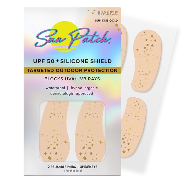 Sun Patch Patchs de Protection UV sous les Yeux – Paillettes Soleil Baiser Or – Patchs en Silicone Réutilisables UPF 50+ pour Protection Solaire